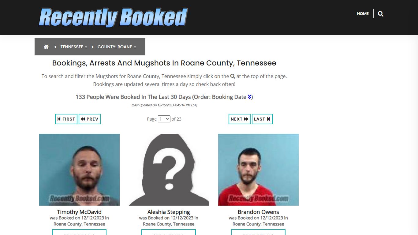 Bookings, Arrests and Mugshots in Roane County, Tennessee